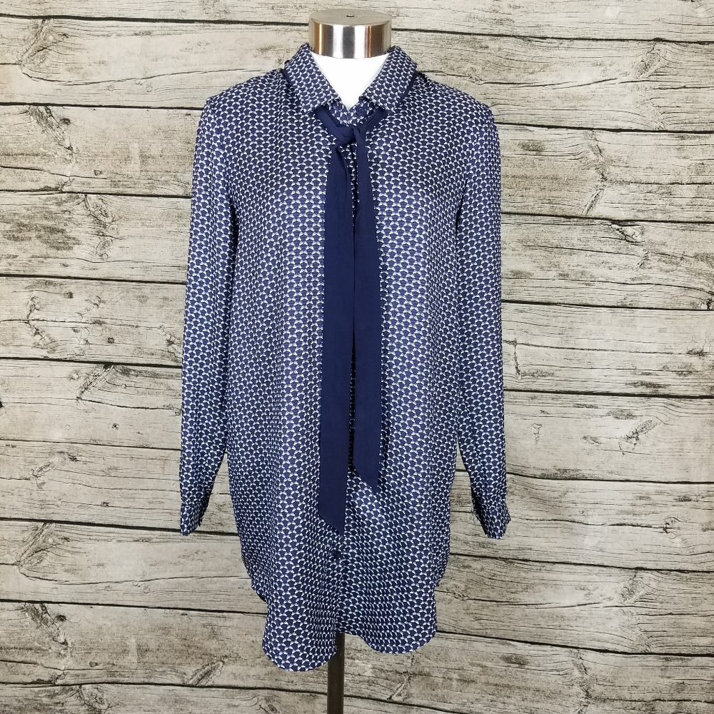 COPE  Shirt Dress Long Sleeve Button Front Blue Printed Urban Outfitters Size XS